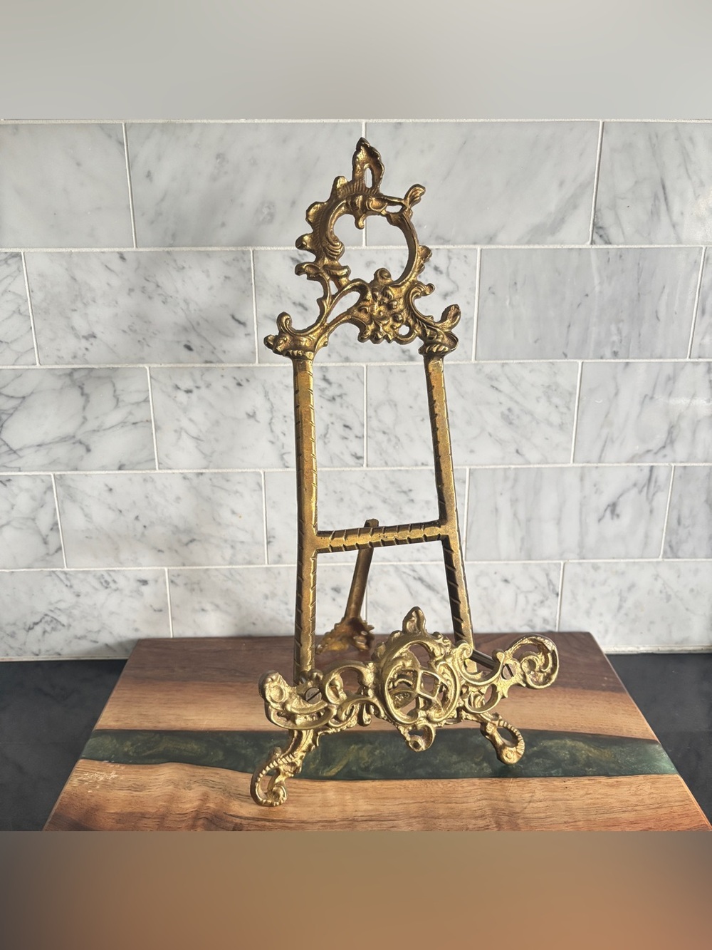 Vintage Large 14” Ornate Victorian Style Brass Easel Display Stand